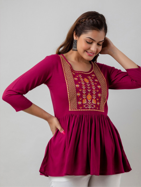 Floral Embroidered Round Neck Top