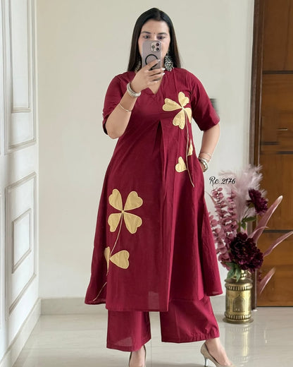 Pari A1 Women Maroon Floral Printed Regular Kurta with Palazzo