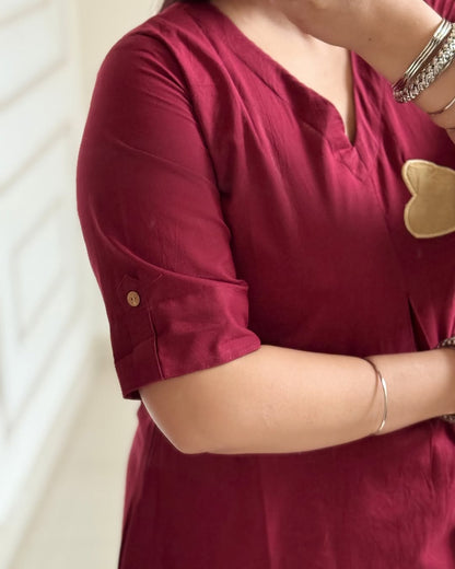 Pari A1 Women Maroon Floral Printed Regular Kurta with Palazzo