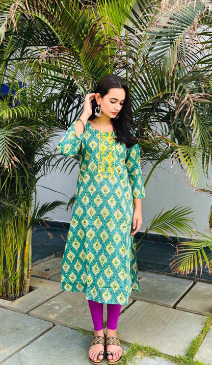 Firozi Ethnic Motifs Printed Regular Pure Cotton Kurta with Palazzos