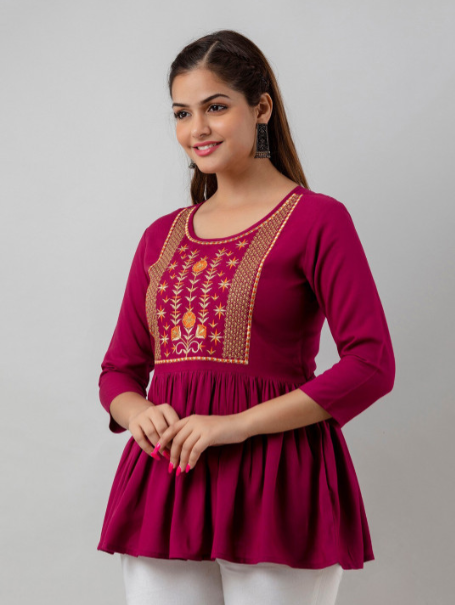 Floral Embroidered Round Neck Top