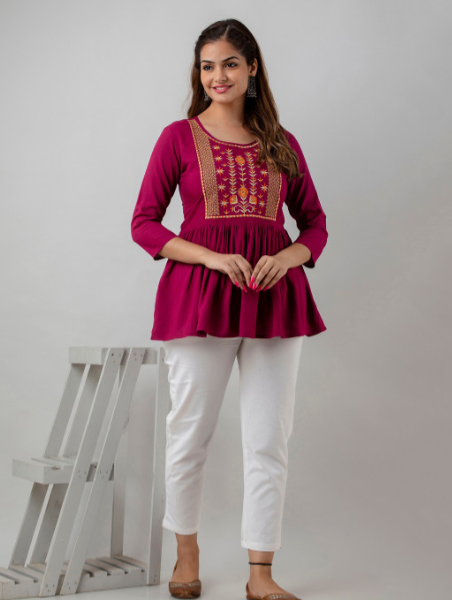 Floral Embroidered Round Neck Top