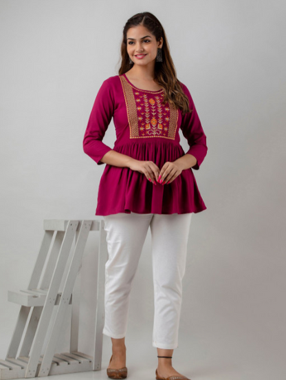 Floral Embroidered Round Neck Top