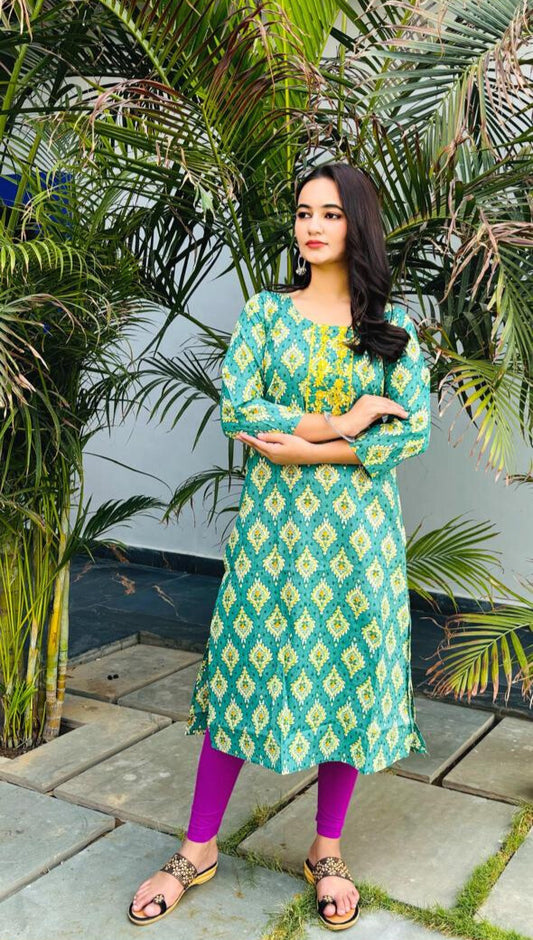 Firozi Ethnic Motifs Printed Regular Pure Cotton Kurta with Palazzos