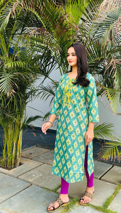 Firozi Ethnic Motifs Printed Regular Pure Cotton Kurta with Palazzos